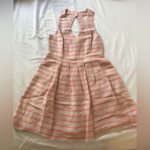 Banana Republic Ivory and Coral Striped Fit-and-Flare Dress